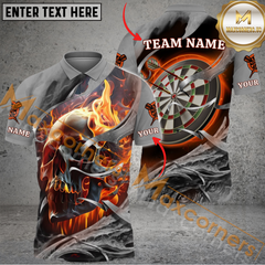 Maxcorners Darts Flame Skull Mutilcolor Options Personalized Name, Team Name 3D Polo Shirt