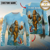 Maxcorners Funny Bigfoot Fishing Personalized Name, Team Name 3D Long Sleeve Shirt (Large Mouth Bass, Walleye, Trout, Crappie, Catfish, Pike