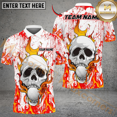 Maxcorners Flaming Skull Golf Polo Customized Name, Team Name 3D Shirts (4 Colors)