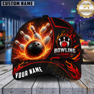 Maxcorners Bowling Gamer Flame Personalized Name 3D Cap