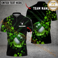 Maxcorners Lucky Shamrock Golf Polo Shirt Custom Name & Team Name 3D Shirts