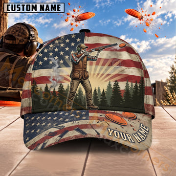 Maxcorners Trap & Skeet Shooting American Flag Forest Shooter Personalized Name 3D Cap
