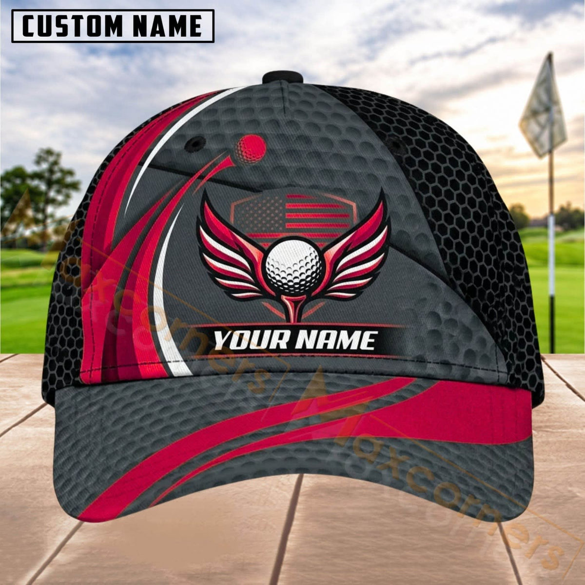 Maxcorners Golf Winged Ball Dynamic Stripe Personalized Name 3D Cap (5 Colors)