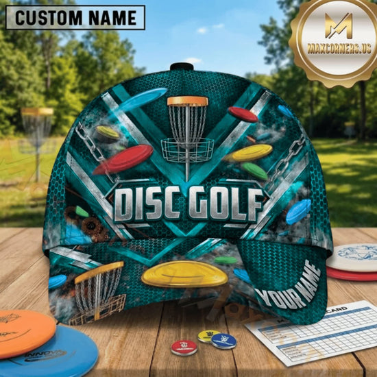 (7 Colors) Maxcorners Disc Golf Dynamic Flying Discs & Chain Basket Personalized Name 3D Cap LM3009