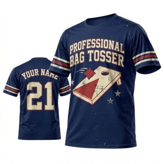 Maxcorners Cornhole Professional Bag Tosser Navy Vintage Personalized Name 3D Unisex Shirt