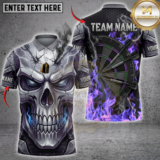 Maxcorners Darts Purple Steel Skull Flaming Dartboard Multicolor Customized Name, Team Name 3D Shirts ( 4 Colors )