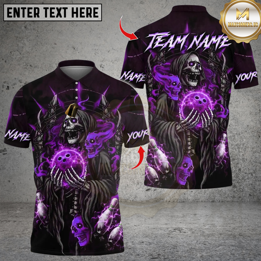 Maxcorners Thunder Grim Reaper Bowling Design Multicolor Customized Name, Team Name 3D Shirts