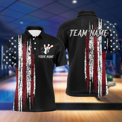Maxcorners American Flag Bowling Jersey Men And Women Custom Bowling Shirts Unisex Polo Bowling Team Shirt