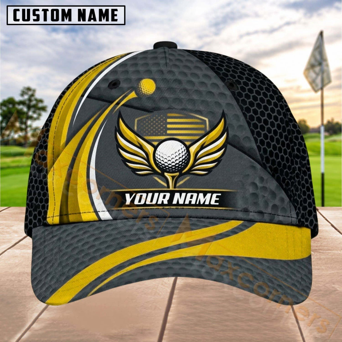 Maxcorners Golf Winged Ball Dynamic Stripe Personalized Name 3D Cap (5 Colors)