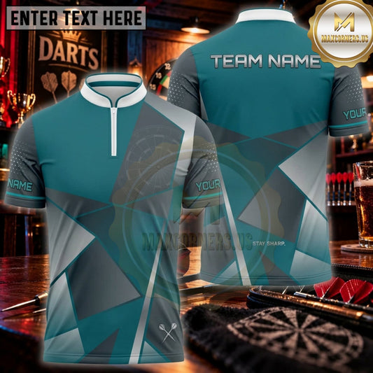 Maxcorners Darts Teal Grey Abstract Geometric Pattern Personalized Name 3D Unisex Shirt