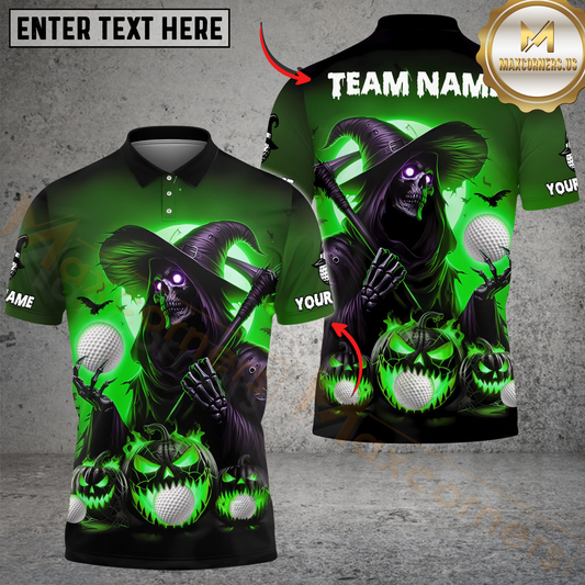 Maxcorners Golf Grim Reaper Pumpkin Multicolor Customized Name, Team Name 3D Shirts