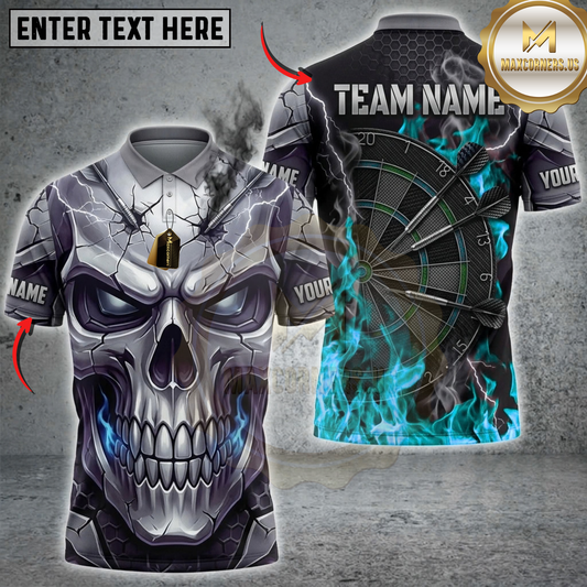 Maxcorners Darts Purple Steel Skull Flaming Dartboard Multicolor Customized Name, Team Name 3D Shirts ( 4 Colors )