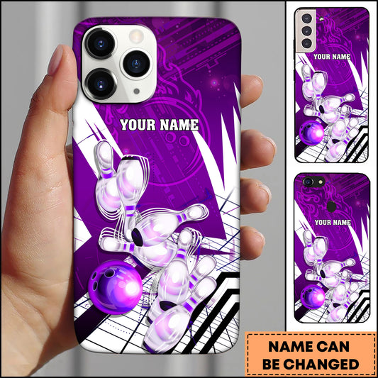 Maxcorners Bowling Tech Strike Pins Multicolor Personalized Name 3D Phone Case