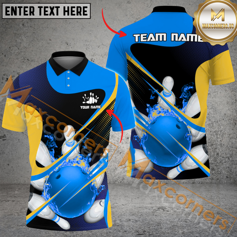 Maxcorners Strong Wind Pattern Premium Bowling Jersey Multicolor Option Customized Name, Team Name 3D Polo Shirt