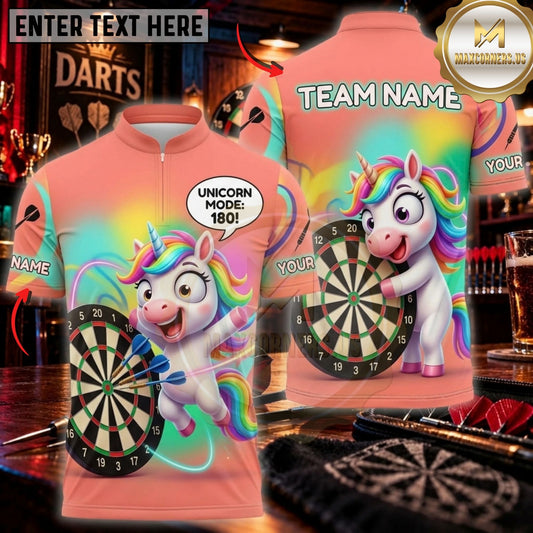 Maxcorners Darts & Rainbow Unicorn Bullseye Design Multicolor Customized Name, Team Name 3D Shirts