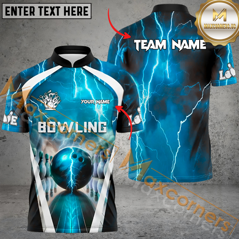 Maxcorners Ball And Pins Digital Thunder Lightning Bowling Jersey Multicolor Option Customized Name, Team Name 3D Polo Shirt