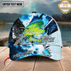 Maxcorners Fishing Blue Scale Water Splash Personalized Name 3D Cap (12 Fish Species)