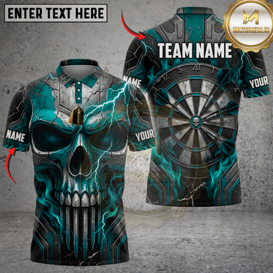 Maxcorners Darts Crimson Red Skull Dark Thunder Dartboard Multicolor Customized Name, Team Name 3D Shirts ( 4 Colors )
