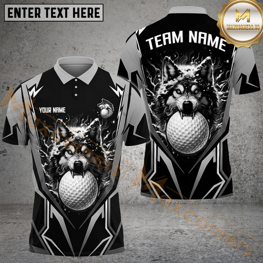 Maxcorners Golf Angry Wolf Personalized Name, Team Name 3D Shirt (6 Colors)