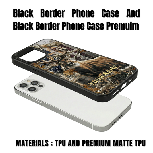Maxcorners Rustic American Flag Woodland Branches Duck Hunting Premium Personalized Name Phone Case