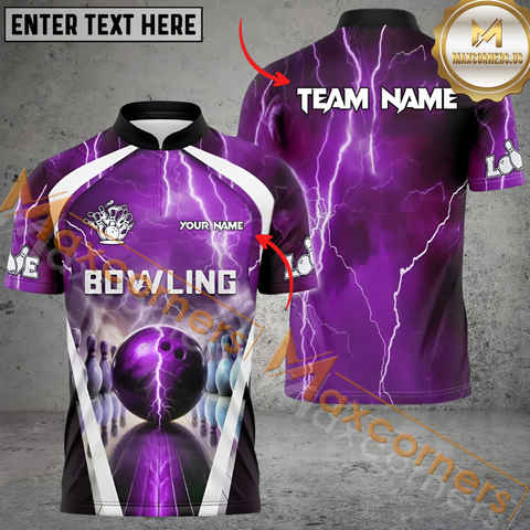 Maxcorners Ball And Pins Digital Thunder Lightning Bowling Jersey Multicolor Option Customized Name, Team Name 3D Polo Shirt