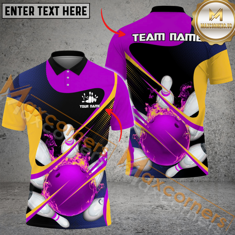 Maxcorners Strong Wind Pattern Premium Bowling Jersey Multicolor Option Customized Name, Team Name 3D Polo Shirt