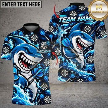 Maxcorners Darts Fierce Shark Mascot Splash Ocean Target Board Graphic Multicolor Customized Name, Team Name 3D Shirts