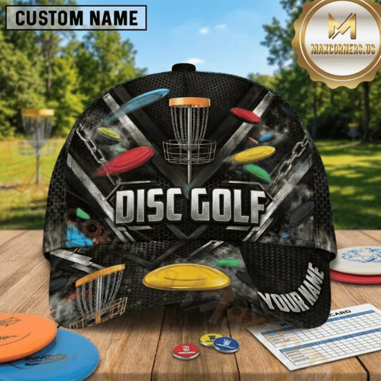 (7 Colors) Maxcorners Disc Golf Dynamic Flying Discs & Chain Basket Personalized Name 3D Cap LM3009