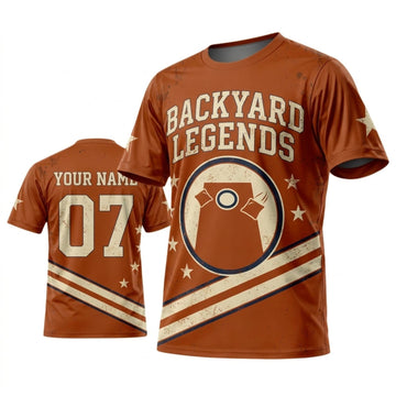 Maxcorners Cornhole Backyard Legends Burnt Orange Retro Personalized Name 3D Unisex Shirt