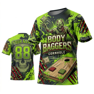 Maxcorners Cornhole Body Baggers Graveyard Green Personalized Name 3D Unisex Shirt