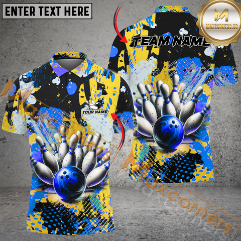 Maxcorners Graffiti Premium Bowling Jersey Multicolor Option Customized Name, Team Name 3D Polo Shirt