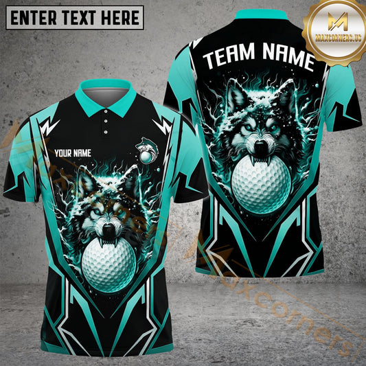 Maxcorners Golf Angry Wolf Personalized Name, Team Name 3D Shirt (6 Colors)