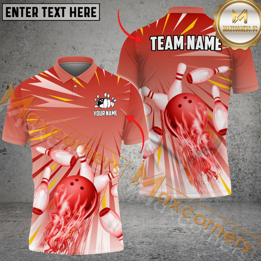 Maxcorners Cool Light Pattern Bowling Jersey Multicolor Option Customized Name, Team Name 3D Polo Shirt