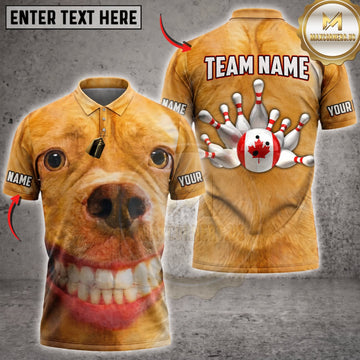 Maxcorners Bowling Funny Smiling Golden Dog Canadian Maple Leaf Bowling Pins Personalized Name 3D Unisex Shirt