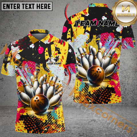 Maxcorners Graffiti Premium Bowling Jersey Multicolor Option Customized Name, Team Name 3D Polo Shirt