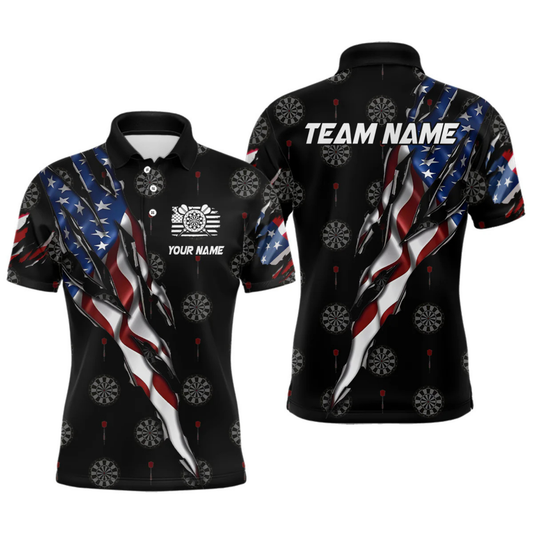 Maxcorners American Flag Scratch Darts Shirt For Men Custom Patriotic Dart Team Jersey Polo & 1/4 Zip LM1805