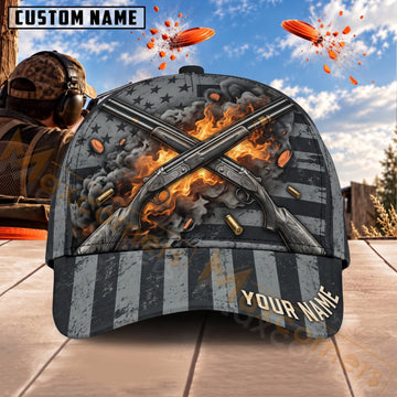 Maxcorners Trap & Skeet Shooting Black Crossed Shotguns Fire Personalized Name 3D Cap