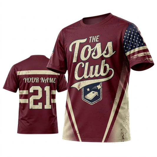 Maxcorners Cornhole The Toss Club Burgundy Cream Classic Personalized Name 3D Unisex Shirt