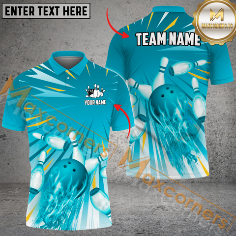 Maxcorners Cool Light Pattern Bowling Jersey Multicolor Option Customized Name, Team Name 3D Polo Shirt