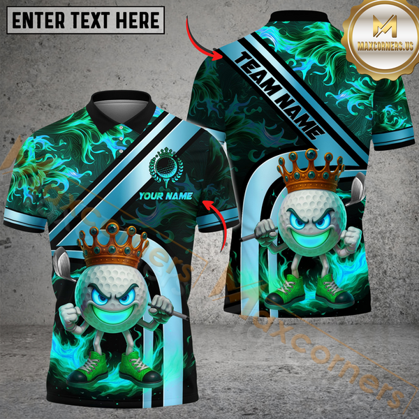 Maxcorners Golden Fire King Golf Polo Shirt, Customized Name & Team Name 3D Shirts (4 Colors)
