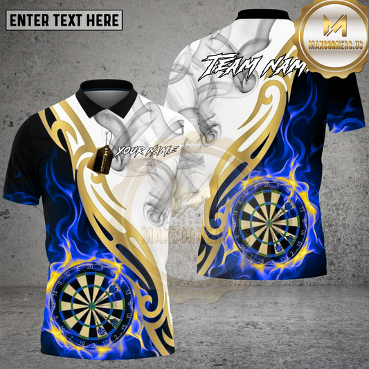 Maxcorners Darts Shirt White Fire Smoke Golden Dartboard Multicolor Options Personalized Name, Team Name 3D Shirt (4 Colors)