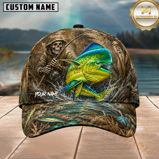 Maxcorners Fishing Skull Angler Camo Mahi Mahi Personalized 3D Cap