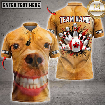 Maxcorners Bowling Funny Smiling Golden Dog Festive Bowling Pins Personalized Name 3D Unisex Shirt