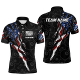 Maxcorners American Flag Scratch Billiard Shirt For Men, Custom 8 Ball Pool Team Jersey Polo & 1/4 Zip LM1805