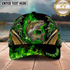 Maxcorners Fishing Green Flame Gold Accent Personalized Name 3D Shirt (13 Fish Species)