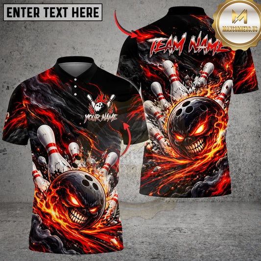 Maxcorners Bowling Fiery Monster Skull Swirling Ember Pins Strike Artwork Multicolor Customized Name, Team Name 3D Shirts