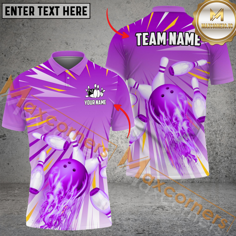 Maxcorners Cool Light Pattern Bowling Jersey Multicolor Option Customized Name, Team Name 3D Polo Shirt