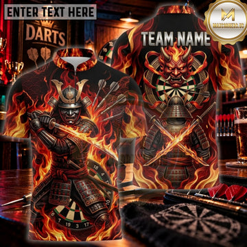 Maxcorners Darts Dark Red Flaming Samurai Dartboard Personalized Name 3D Unisex Shirt