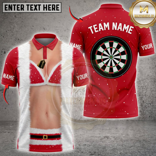 Maxcorners Darts Christmas Santa Outfit Red White Classic Dartboard Personalized Name 3D Unisex Shirt