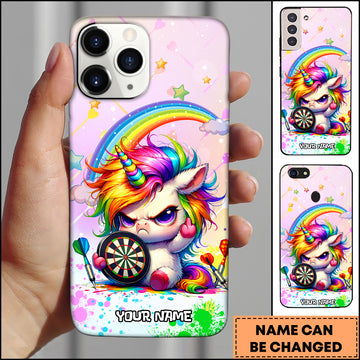 Maxcorners Angry Rainbow Unicorn Dartboard Cute Funny Personalized Name 3D Phone Case